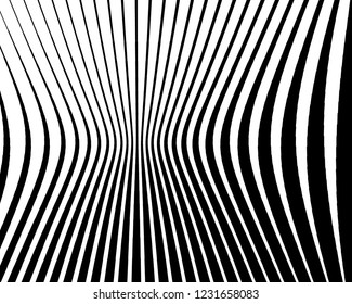 Optical art background. Wave design black and white. Digital image with a psychedelic stripes. Vector illustration Abstract pattern. Texture with wavy, curves lines