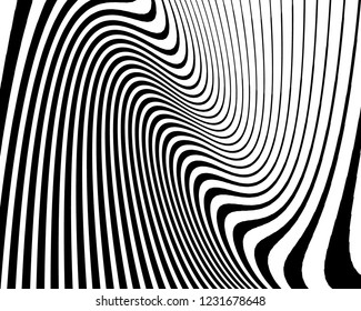 Optical art background. Wave design black and white. Digital image with a psychedelic stripes. Vector illustration Abstract pattern. Texture with wavy, curves lines
