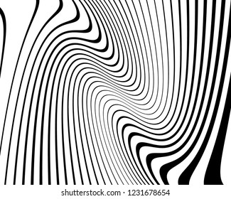 Optical art background. Wave design black and white. Digital image with a psychedelic stripes. Vector illustration Abstract pattern. Texture with wavy, curves lines