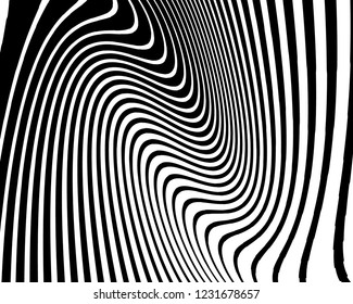 Optical art background. Wave design black and white. Digital image with a psychedelic stripes. Vector illustration Abstract pattern. Texture with wavy, curves lines