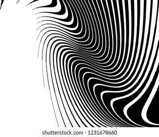Optical art background. Wave design black and white. Digital image with a psychedelic stripes. Vector illustration Abstract pattern. Texture with wavy, curves lines