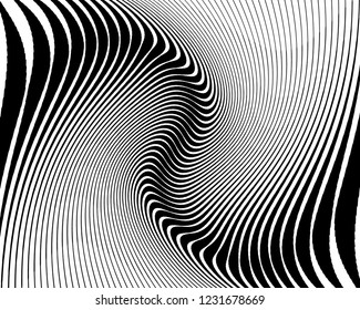Optical art background. Wave design black and white. Digital image with a psychedelic stripes. Vector illustration Abstract pattern. Texture with wavy, curves lines