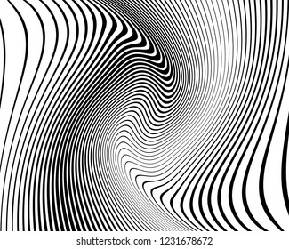 Optical art background. Wave design black and white. Digital image with a psychedelic stripes. Vector illustration Abstract pattern. Texture with wavy, curves lines