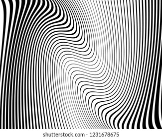 Optical art background. Wave design black and white. Digital image with a psychedelic stripes. Vector illustration Abstract pattern. Texture with wavy, curves lines