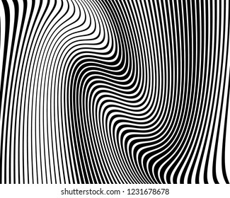 Optical art background. Wave design black and white. Digital image with a psychedelic stripes. Vector illustration Abstract pattern. Texture with wavy, curves lines