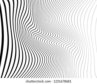 Optical art background. Wave design black and white. Digital image with a psychedelic stripes. Vector illustration Abstract pattern. Texture with wavy, curves lines
