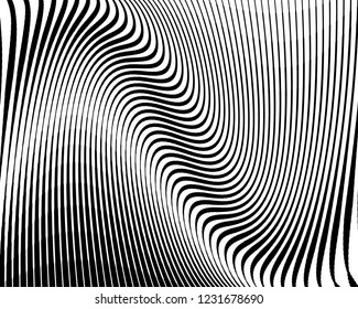 Optical art background. Wave design black and white. Digital image with a psychedelic stripes. Vector illustration Abstract pattern. Texture with wavy, curves lines