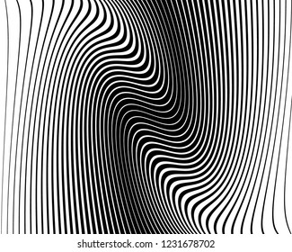 Optical art background. Wave design black and white. Digital image with a psychedelic stripes. Vector illustration Abstract pattern. Texture with wavy, curves lines