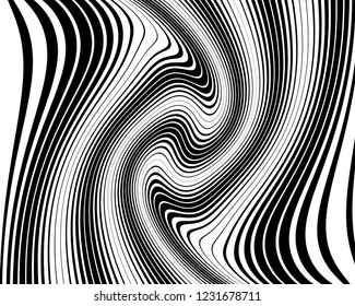 Optical art background. Wave design black and white. Digital image with a psychedelic stripes. Vector illustration Abstract pattern. Texture with wavy, curves lines