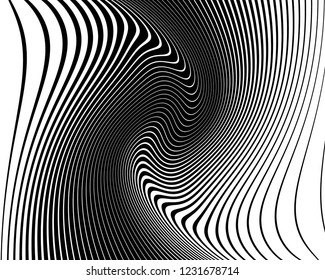 Optical art background. Wave design black and white. Digital image with a psychedelic stripes. Vector illustration Abstract pattern. Texture with wavy, curves lines