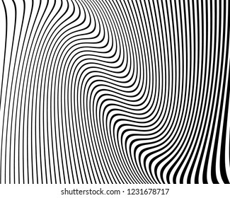 Optical art background. Wave design black and white. Digital image with a psychedelic stripes. Vector illustration Abstract pattern. Texture with wavy, curves lines