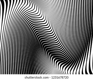 Optical art background. Wave design black and white. Digital image with a psychedelic stripes. Vector illustration Abstract pattern. Texture with wavy, curves lines