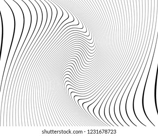  Fondo de arte óptico. Diseño ondulado en blanco y negro. Imagen digital con rayas psicodélicas. Ilustración del vector Patrón abstracto. Textura con líneas onduladas, curvas