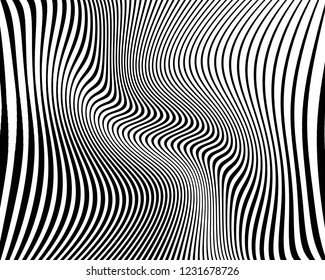 Optical art background. Wave design black and white. Digital image with a psychedelic stripes. Vector illustration Abstract pattern. Texture with wavy, curves lines