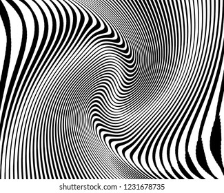 Optical art background. Wave design black and white. Digital image with a psychedelic stripes. Vector illustration Abstract pattern. Texture with wavy, curves lines