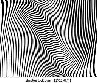 Optical art background. Wave design black and white. Digital image with a psychedelic stripes. Vector illustration Abstract pattern. Texture with wavy, curves lines