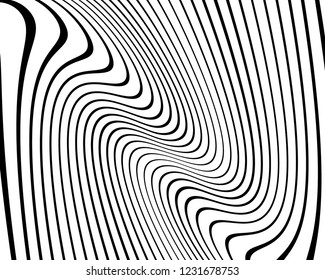 Optical art background. Wave design black and white. Digital image with a psychedelic stripes. Vector illustration Abstract pattern. Texture with wavy, curves lines