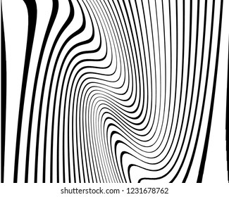 Optical art background. Wave design black and white. Digital image with a psychedelic stripes. Vector illustration Abstract pattern. Texture with wavy, curves lines