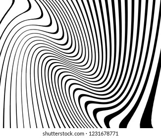 Optical art background. Wave design black and white. Digital image with a psychedelic stripes. Vector illustration Abstract pattern. Texture with wavy, curves lines