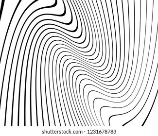 Optical art background. Wave design black and white. Digital image with a psychedelic stripes. Vector illustration Abstract pattern. Texture with wavy, curves lines