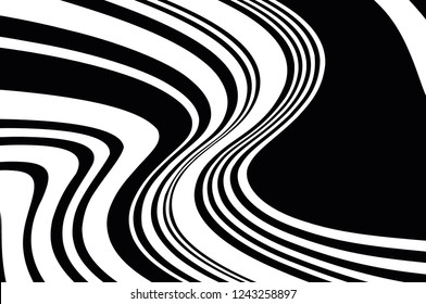 Optical art background. Wave design black and white. Digital image with a psychedelic stripes. Vector illustration  