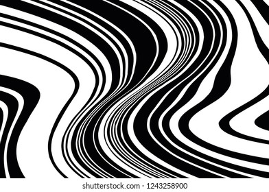 Optical art background. Wave design black and white. Digital image with a psychedelic stripes. Vector illustration  