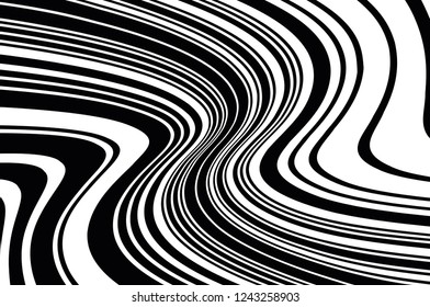 Optical art background. Wave design black and white. Digital image with a psychedelic stripes. Vector illustration  