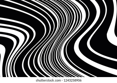 Optical art background. Wave design black and white. Digital image with a psychedelic stripes. Vector illustration  