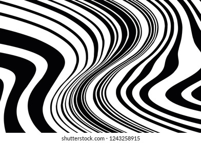 Optical art background. Wave design black and white. Digital image with a psychedelic stripes. Vector illustration  