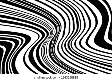 Optical art background. Wave design black and white. Digital image with a psychedelic stripes. Vector illustration  