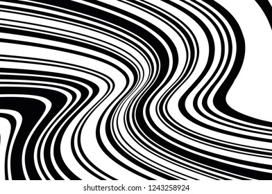 Optical art background. Wave design black and white. Digital image with a psychedelic stripes. Vector illustration  