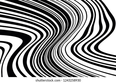 Optical art background. Wave design black and white. Digital image with a psychedelic stripes. Vector illustration  