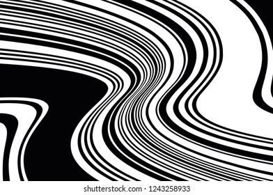 Optical art background. Wave design black and white. Digital image with a psychedelic stripes. Vector illustration  