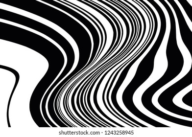 Optical art background. Wave design black and white. Digital image with a psychedelic stripes. Vector illustration  