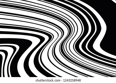 Optical art background. Wave design black and white. Digital image with a psychedelic stripes. Vector illustration  