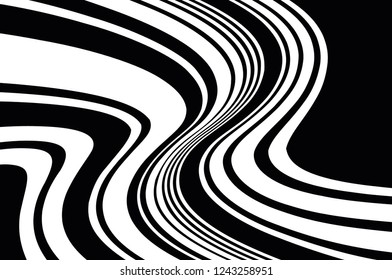 Optical art background. Wave design black and white. Digital image with a psychedelic stripes. Vector illustration  
