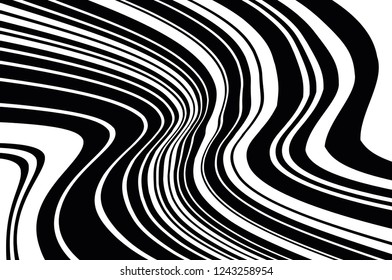 Optical art background. Wave design black and white. Digital image with a psychedelic stripes. Vector illustration  