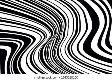 Optical art background. Wave design black and white. Digital image with a psychedelic stripes. Vector illustration 