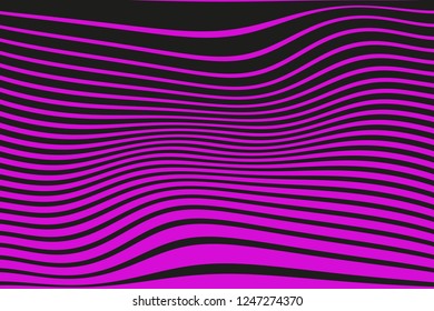 Optical art background. Wave design pink and black. Digital image with a psychedelic stripes. Abstract pattern. Texture with wavy, curves lines. Vector illustration  