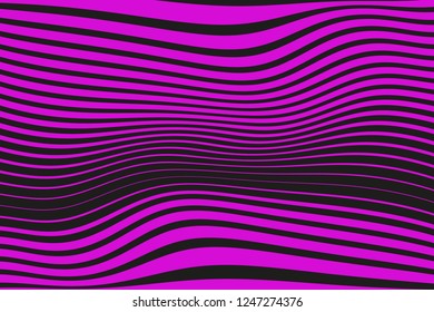 Optical art background. Wave design pink and black. Digital image with a psychedelic stripes. Abstract pattern. Texture with wavy, curves lines. Vector illustration  