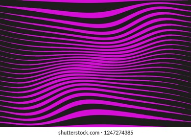 Optical art background. Wave design pink and black. Digital image with a psychedelic stripes. Abstract pattern. Texture with wavy, curves lines. Vector illustration  