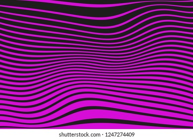 Optical art background. Wave design pink and black. Digital image with a psychedelic stripes. Abstract pattern. Texture with wavy, curves lines. Vector illustration  