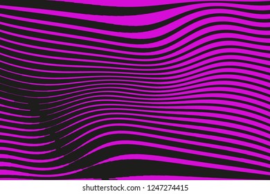 Optical art background. Wave design pink and black. Digital image with a psychedelic stripes. Abstract pattern. Texture with wavy, curves lines. Vector illustration  