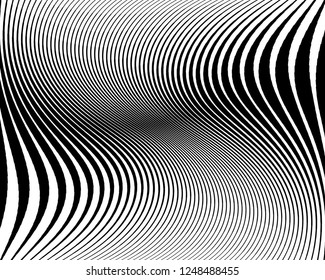 Optical art background. Wave design black and white. Digital image with a psychedelic stripes. Vector illustration  Abstract pattern. Texture with wavy, curves lines