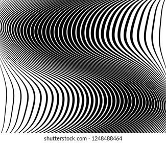 Optical art background. Wave design black and white. Digital image with a psychedelic stripes. Vector illustration  Abstract pattern. Texture with wavy, curves lines