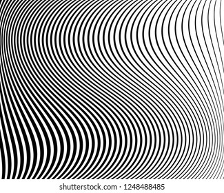 Optical art background. Wave design black and white. Digital image with a psychedelic stripes. Vector illustration  Abstract pattern. Texture with wavy, curves lines