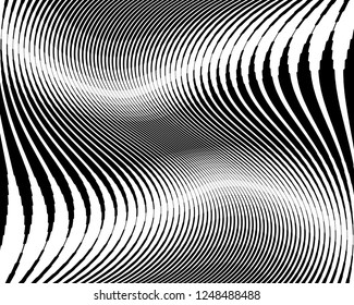 Optical art background. Wave design black and white. Digital image with a psychedelic stripes. Vector illustration  Abstract pattern. Texture with wavy, curves lines