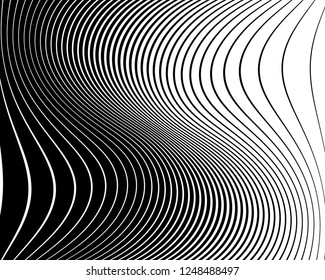 Optical art background. Wave design black and white. Digital image with a psychedelic stripes. Vector illustration  Abstract pattern. Texture with wavy, curves lines