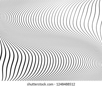 Optical art background. Wave design black and white. Digital image with a psychedelic stripes. Vector illustration  Abstract pattern. Texture with wavy, curves lines