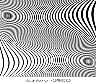 Optical art background. Wave design black and white. Digital image with a psychedelic stripes. Vector illustration  Abstract pattern. Texture with wavy, curves lines